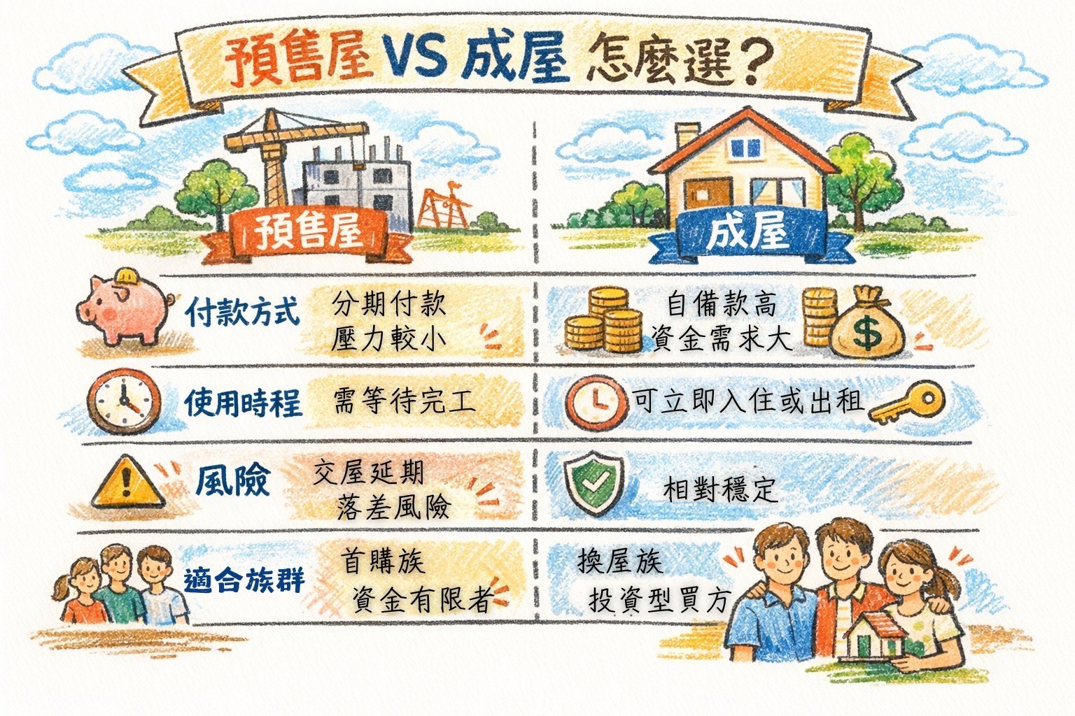 預售屋 vs. 成屋怎麼選？一次搞懂資金、付款方式與購屋關鍵差異